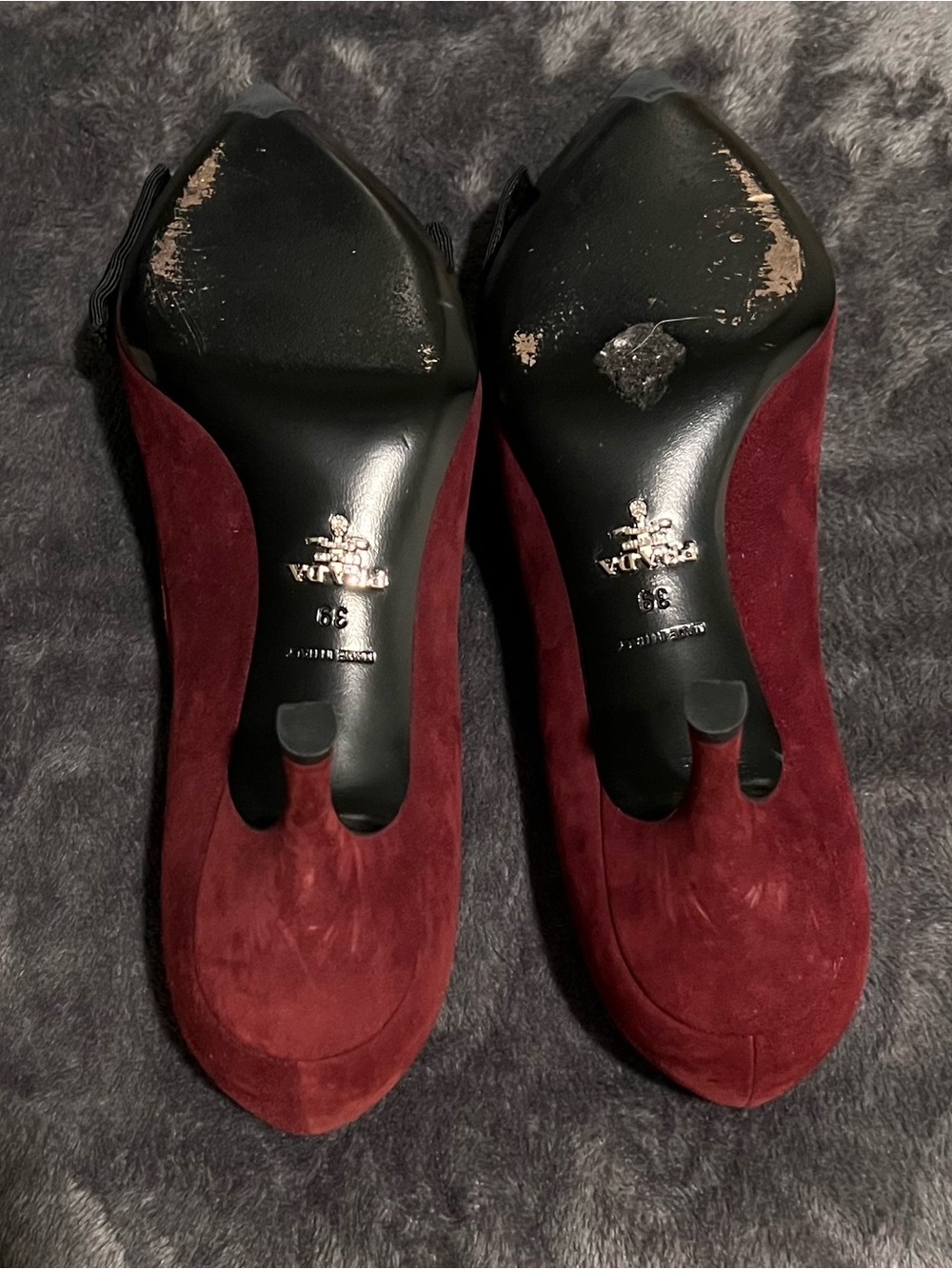 Prada Burgundy Suede Pointed Toe Pumps with Black Bow - Picture 5 of 5